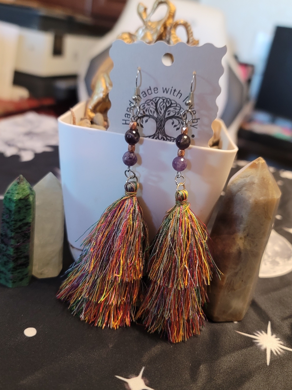🔥3 For $20 Handmade Multi-Color Tassel Amythest Earrings - Women Jewelry